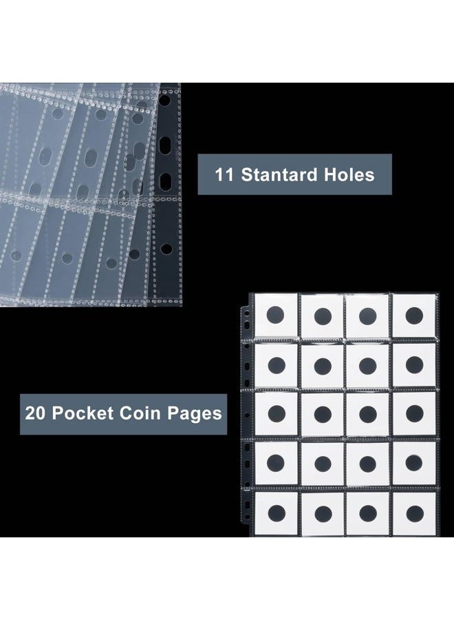 belifun 50ct 20-Pocket Coin Pages - Coin Pocket Pages for 2 x 2 Inch Cardboard Coin Holders, 11 Holes for Coin Binder, Coin Collecting Album Protectors, Coin Collection Storage - Image 3