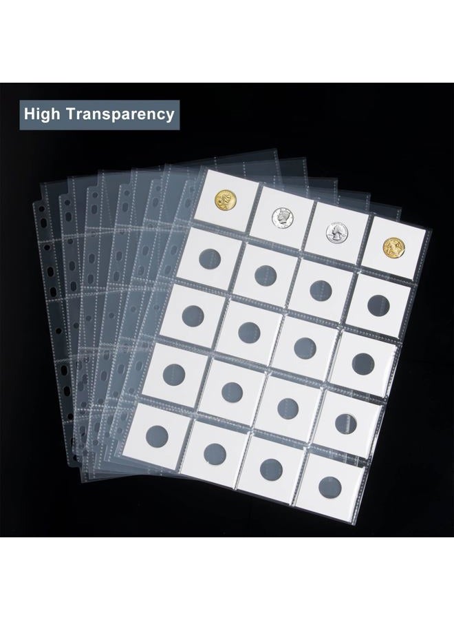 belifun 50ct 20-Pocket Coin Pages - Coin Pocket Pages for 2 x 2 Inch Cardboard Coin Holders, 11 Holes for Coin Binder, Coin Collecting Album Protectors, Coin Collection Storage - Image 4