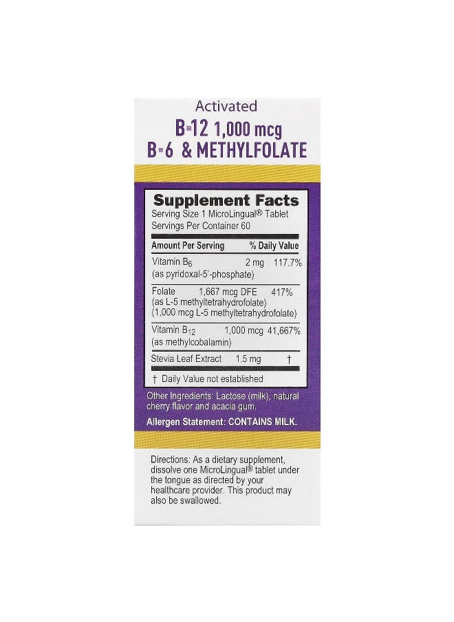 Superior Source Superior Source, Activated B-12, Methylcobalamin, B-6 (P-5-P) & Methylfolate, 60 MicroLingual® Instant Dissolve Tablets  - Image 2