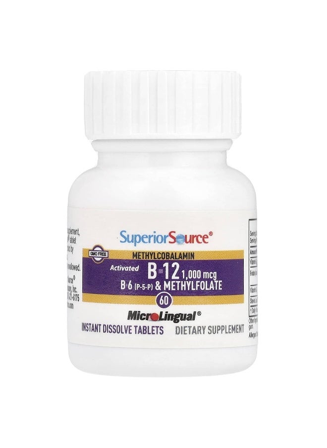 Superior Source Superior Source, Activated B-12, Methylcobalamin, B-6 (P-5-P) & Methylfolate, 60 MicroLingual® Instant Dissolve Tablets  - Image 3