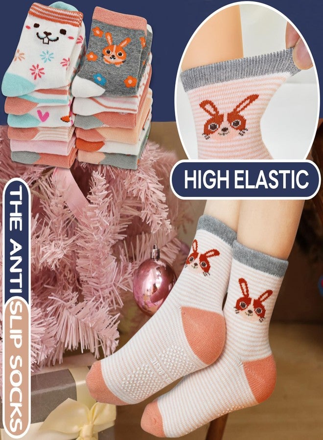 GRPSKCOS Toddler Girls Socks, 12 Pack Non Slip Breathable Crew Socks with Grips for 1-7 Years Kids(Carrot Bunny,1-3T) - Image 3