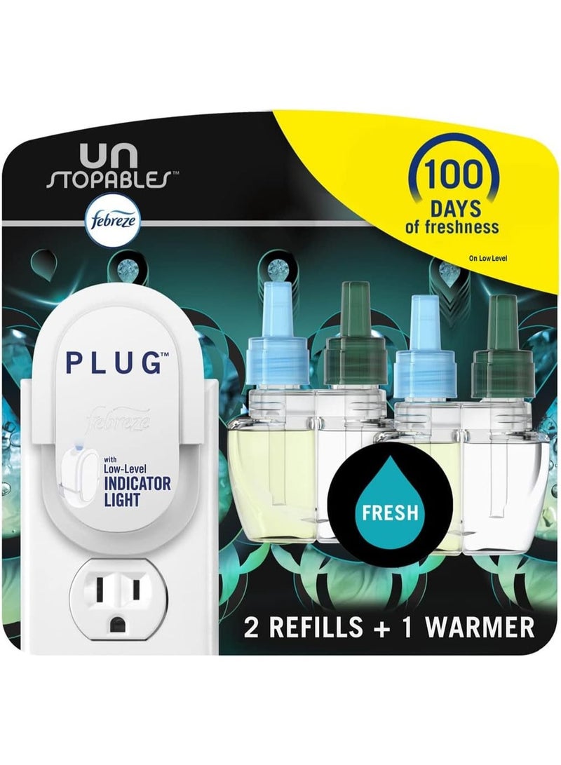 febreze Febreze Plug In Air Freshener, Odor-Fighting Scented Oil Starter Kit, Air Fresheners for Home and Bathroom and Kitchen, Long Lasting for Strong Odors, UnStopables Fresh Scent, Warmer + 2 Refill - Image 1