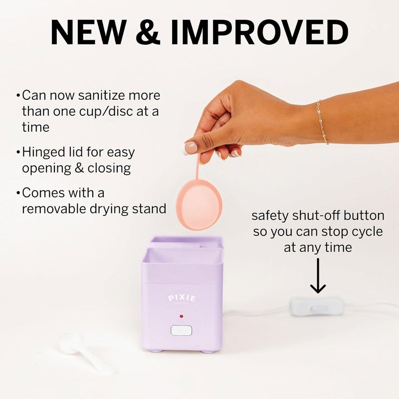 Pixie Cup Pixie Menstrual Cup Sterilizer for Feminine Care - Ranked 1 for The Best Steamer - Kills 99.9% of Germs with Steam - Wash Your Period Disc or Cup in 3 Minutes! - Automatic Timing Shut-Off Switch - Image 2
