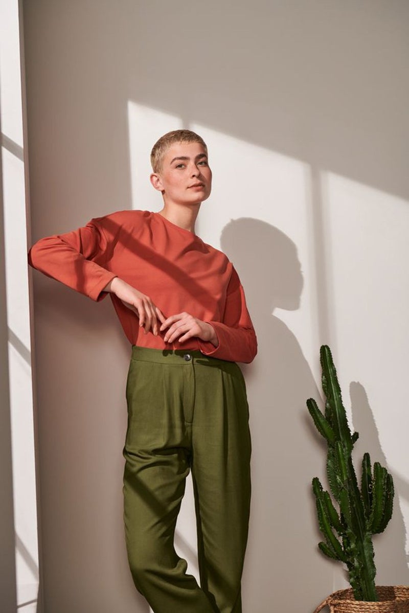 Tchibo Women Round Neck 3 and 4 Sleeve Plain T-shirt, Orange - Image 1