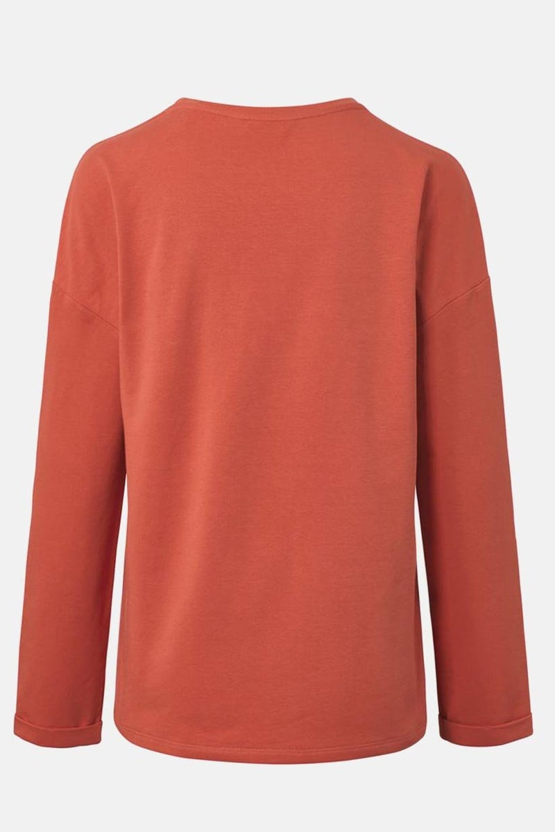 Tchibo Women Round Neck 3 and 4 Sleeve Plain T-shirt, Orange - Image 2