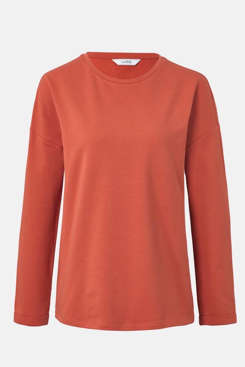 Tchibo Women Round Neck 3 and 4 Sleeve Plain T-shirt, Orange - Image 3