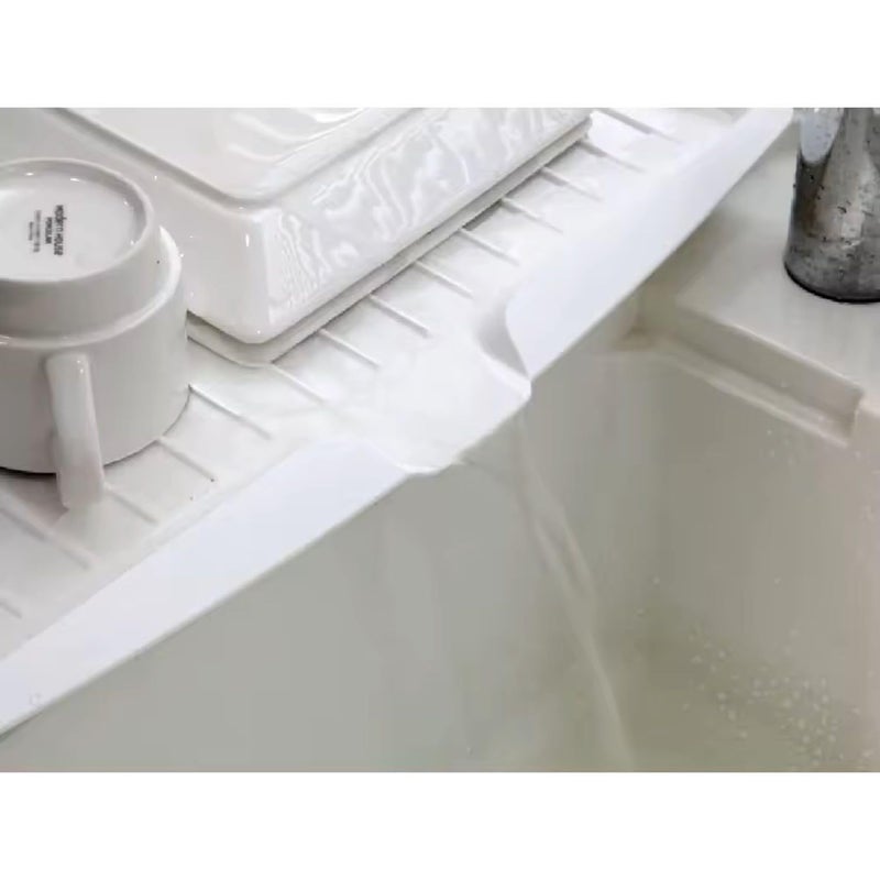 DLEST Plastic Sink Dish Drainer Tray Draining Tray Drain Board Side Drip Sloping Kitchen Sink Rack Holder Sink Tray for Kitchen Drainer White - Image 3