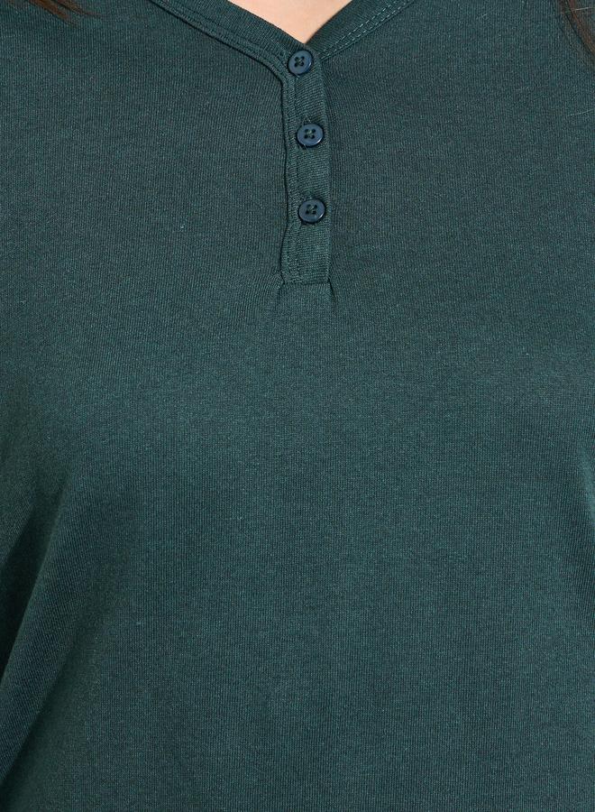 Styli Cotton V Neck Button Front T-Shirt and Pyjama Set - Image 3