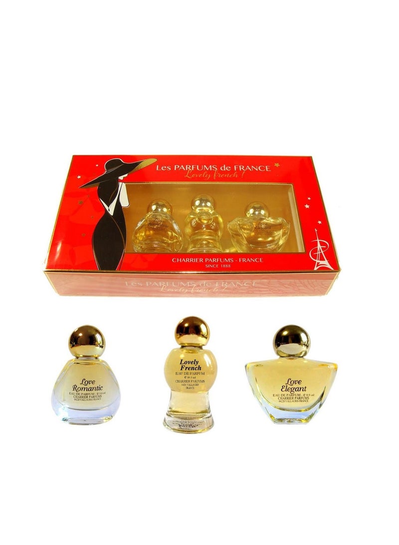Charrier Parfums Les Parfums de France Lovely French EDP (Love Romantic 5.6ml, Lovely French 10.5ml, Lovely Elegant 8.9ml)