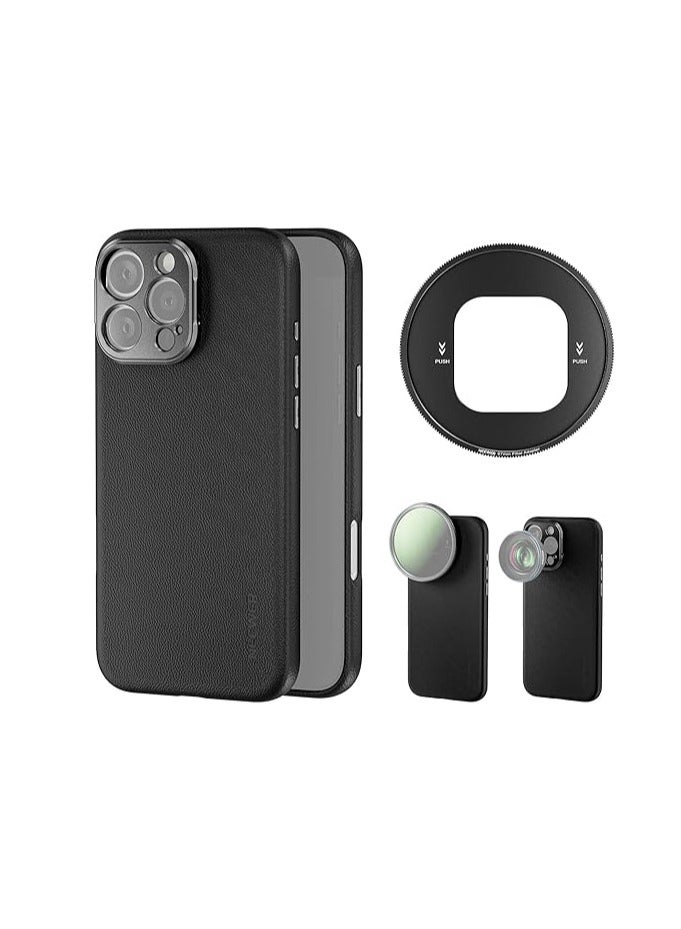 نيوير جراب هاتف NEEWER لهاتف iPhone 16 Pro Max، جراب واقٍ متين من مادة TPU/PC مع حوامل عدسات 17 مم، محول فلتر 67 مم، جلد صناعي غير قابل للانزلاق، متوافق مع iPhone 16 Pro Max MagSafe، PA084 أسود - Image 1