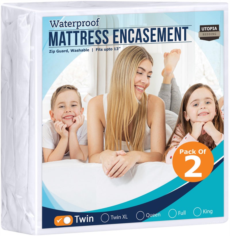 Utopia Bedding Zippered Mattress Encasement Twin, 100% Waterproof Bed Bug and Dust Mite Proof Mattress Protector, Absorbent Six-Sided Mattress Cover (Pack of 2) - Image 1