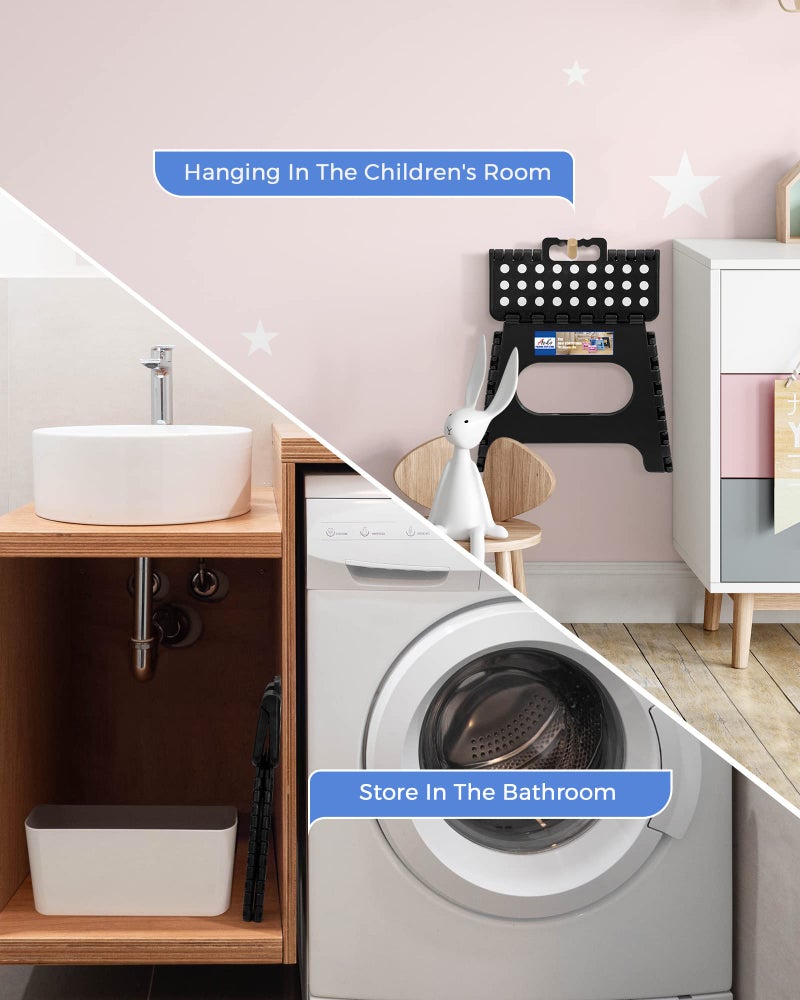 ACKO 11 inch Folding Step Stool Lightweight Plastic Step Stool - 2 Pack - Foldable Step Stools for Adults,Non Slip Folding Stools for Kitchen Bathroom Bedroom (Black, 2 Pack) - Image 5