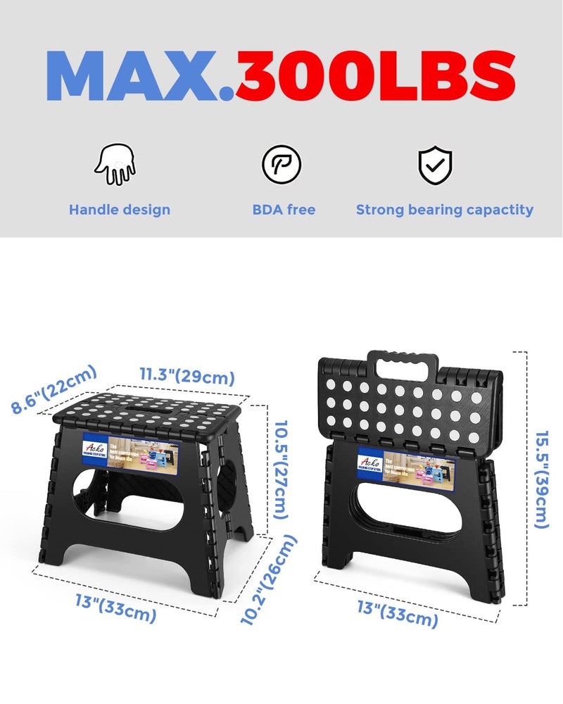 ACKO 11 inch Folding Step Stool Lightweight Plastic Step Stool - 2 Pack - Foldable Step Stools for Adults,Non Slip Folding Stools for Kitchen Bathroom Bedroom (Black, 2 Pack) - Image 4