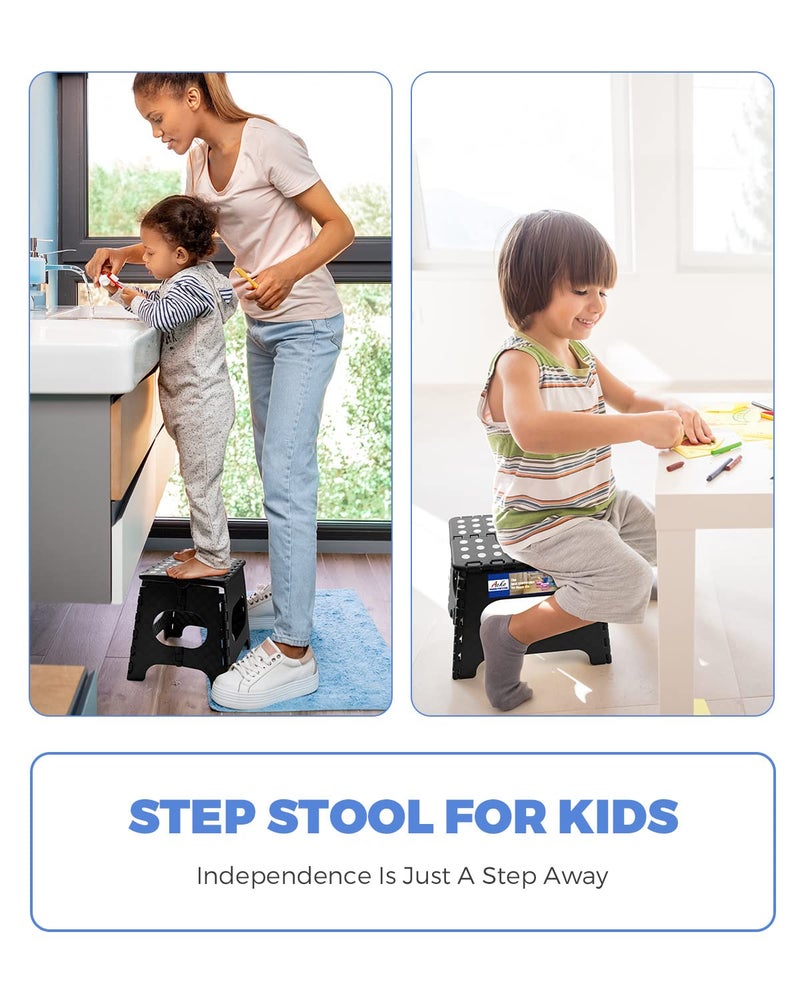 ACKO 11 inch Folding Step Stool Lightweight Plastic Step Stool - 2 Pack - Foldable Step Stools for Adults,Non Slip Folding Stools for Kitchen Bathroom Bedroom (Black, 2 Pack) - Image 2