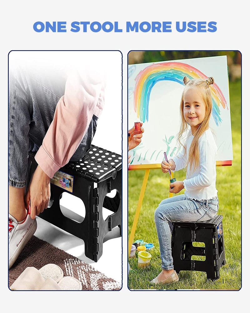 ACKO 11 inch Folding Step Stool Lightweight Plastic Step Stool - 2 Pack - Foldable Step Stools for Adults,Non Slip Folding Stools for Kitchen Bathroom Bedroom (Black, 2 Pack) - Image 3