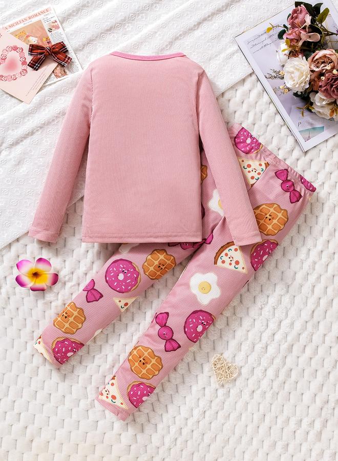 Take Two Girls Pink Graphic Print T-Shirt And Pyjama Set - Image 3