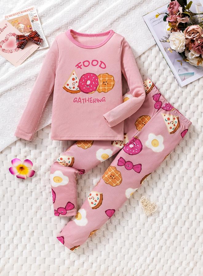 Take Two Girls Pink Graphic Print T-Shirt And Pyjama Set - Image 1