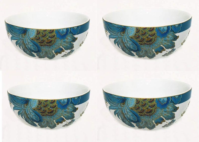 222 Fifth Eliza Teal Paisley Cereal Bowls Set of 4 - Image 1