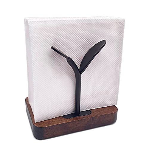 ALLCENER Leaf Napkin Holder, Wooden Napkin Holder for Tables, Freestanding Tissue Dispenser for Kitchen Countertop, Dining, Picnic Table, Indoor & Outdoor Use, Home Decor, Modern, Sturdy, Easy Assembly, Black - Image 1