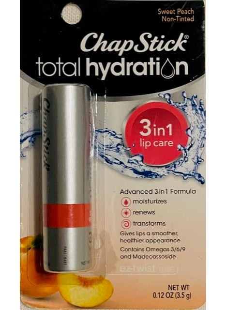 chapstick - ChapStick Total Hydration Sweet Peach Lip Balm Tube Triple Action Formula Hydrating Lip Care  012 Oz - Image 1