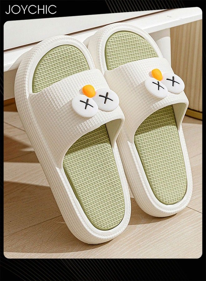 Joychic شبشب غرفة نوم بنمط كرتوني بعيون كبيرة غير قابل للانزلاق قابل للتنفس سريع الجفاف للنساء أخضر+أبيض - Image 2