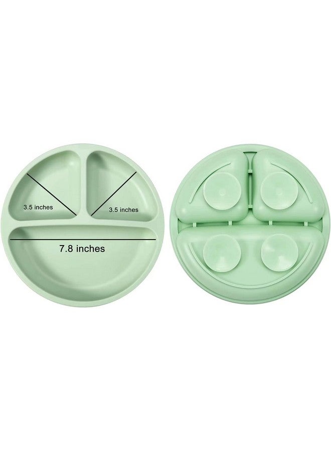 PandaEar Silicone Baby Feeding Set; 2 Pack Silicone Divided Suction Plate With 2 Pack Spoons ; Baby Led Weaning Supplies Self Feeding Eating Utensils (Green/Grey) - Image 4