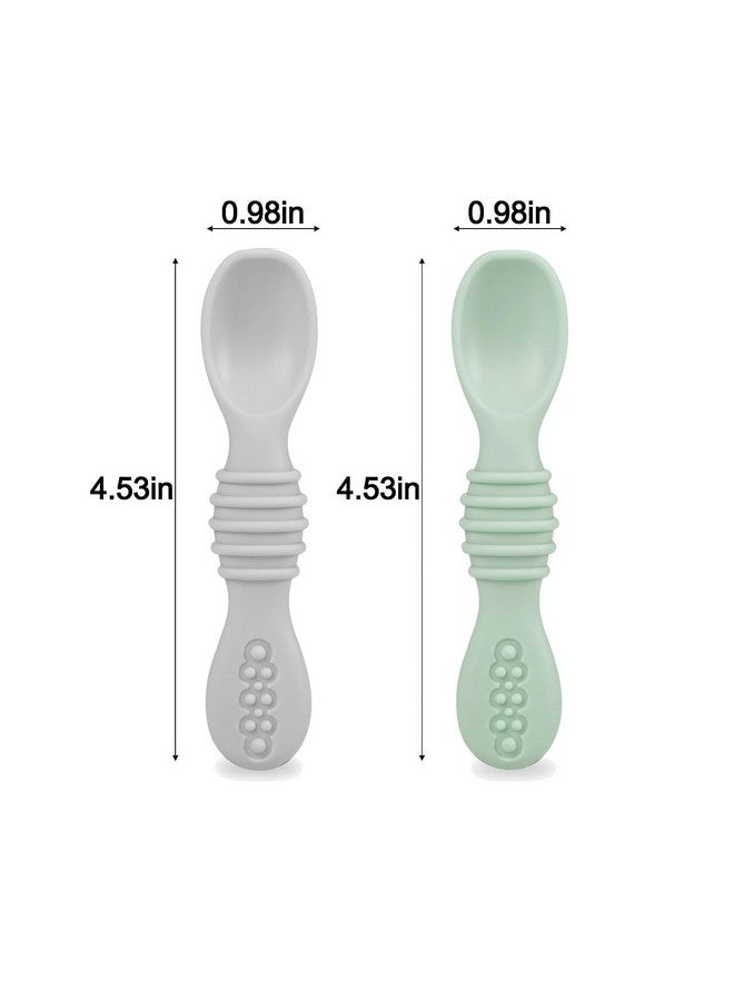 PandaEar Silicone Baby Feeding Set; 2 Pack Silicone Divided Suction Plate With 2 Pack Spoons ; Baby Led Weaning Supplies Self Feeding Eating Utensils (Green/Grey) - Image 5