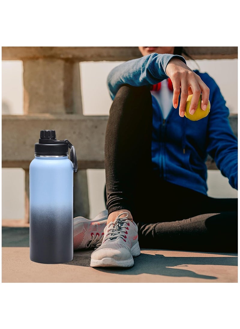 Arabest - 1L Stainless Steel Drinking Bottle, Sports Canteen Water Bottle with Handle, Insulated Water Bottles for Hiking & Biking (Black & Blue) - Image 1