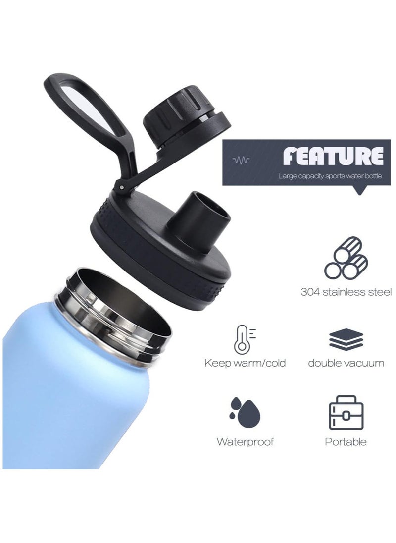 Arabest - 1L Stainless Steel Drinking Bottle, Sports Canteen Water Bottle with Handle, Insulated Water Bottles for Hiking & Biking (Black & Blue) - Image 1