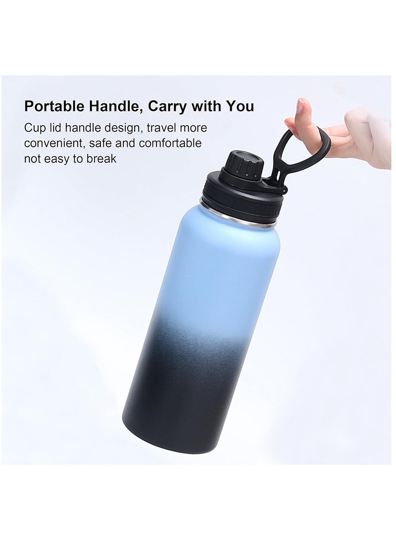 Arabest - 1L Stainless Steel Drinking Bottle, Sports Canteen Water Bottle with Handle, Insulated Water Bottles for Hiking & Biking (Black & Blue) - Image 1