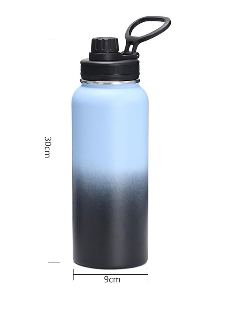 Arabest - 1L Stainless Steel Drinking Bottle, Sports Canteen Water Bottle with Handle, Insulated Water Bottles for Hiking & Biking (Black & Blue) - Image 1
