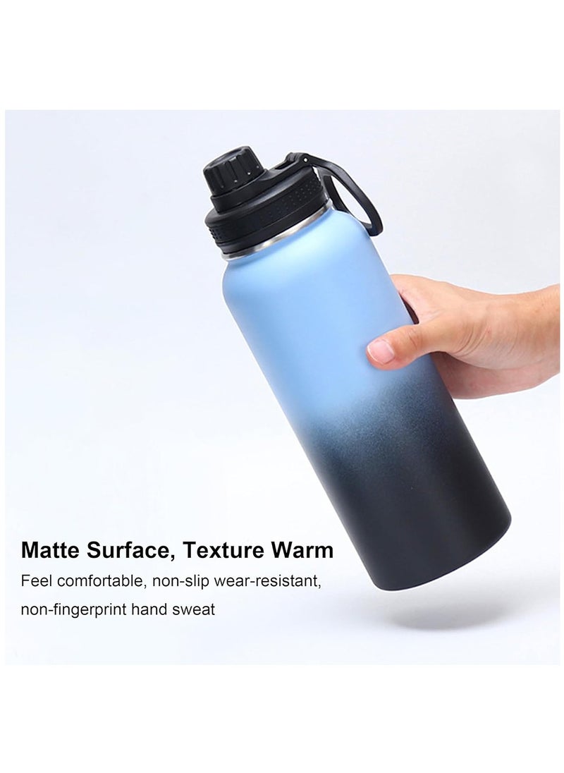 Arabest - 1L Stainless Steel Drinking Bottle, Sports Canteen Water Bottle with Handle, Insulated Water Bottles for Hiking & Biking (Black & Blue) - Image 1