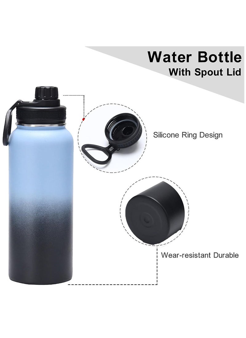 Arabest - 1L Stainless Steel Drinking Bottle, Sports Canteen Water Bottle with Handle, Insulated Water Bottles for Hiking & Biking (Black & Blue) - Image 1