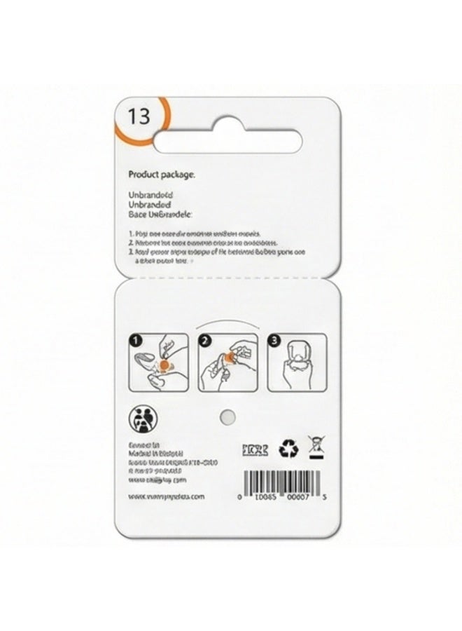 Size 13 Hearing Aid Battery 1.45V Zinc Air (Orange Tab) - PR48 Replacement Button Cell for BTE & ITE Digital Hearing Aids & Ear Machines [Pack of 6] - Long Lasting - Image 3