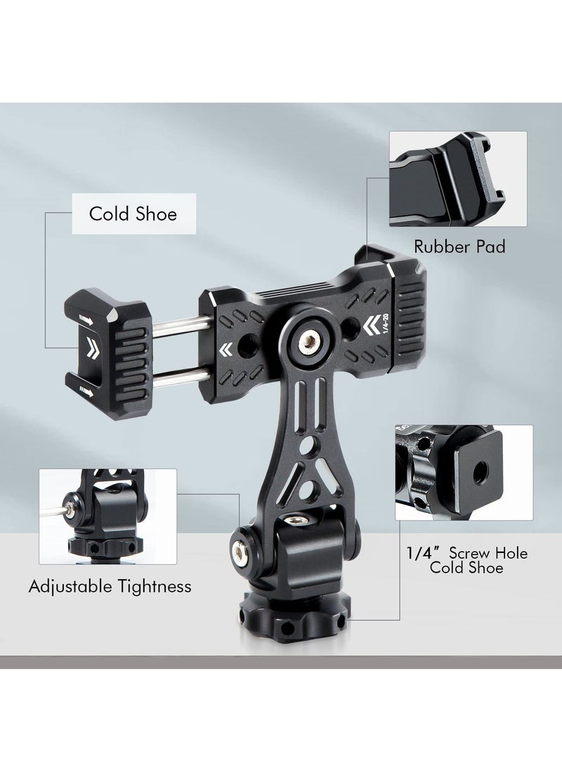 KASTWAVE - Metal Phone Tripod Mount with Rotating Cold Shoe 360 Rotate and Tilt Angles,Compatible with iPhone Samsung Smartphone Holder Adapter, Desktop Tripod for Cell Phone,Video Live Streaming Vlogging Rig - Image 1