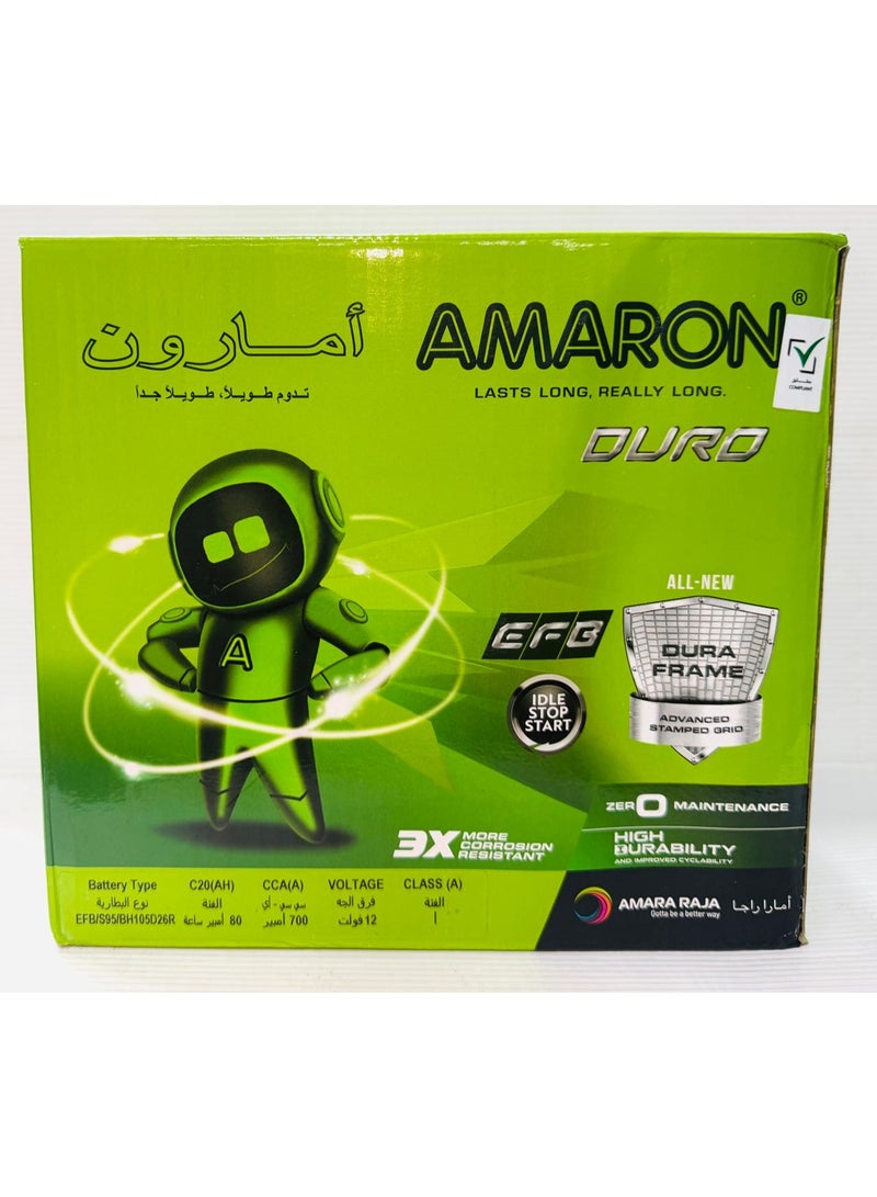 Amaron Car Battery 12V 80AH 105D26R / 80D26R R-Layout - Image 1