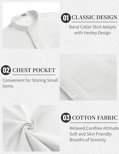 COOFANDY Men's 2 Pieces Cotton Linen Set White Henley Shirt Short Sleeve and Casual Beach Pants Summer Yoga Outfits - Image 5