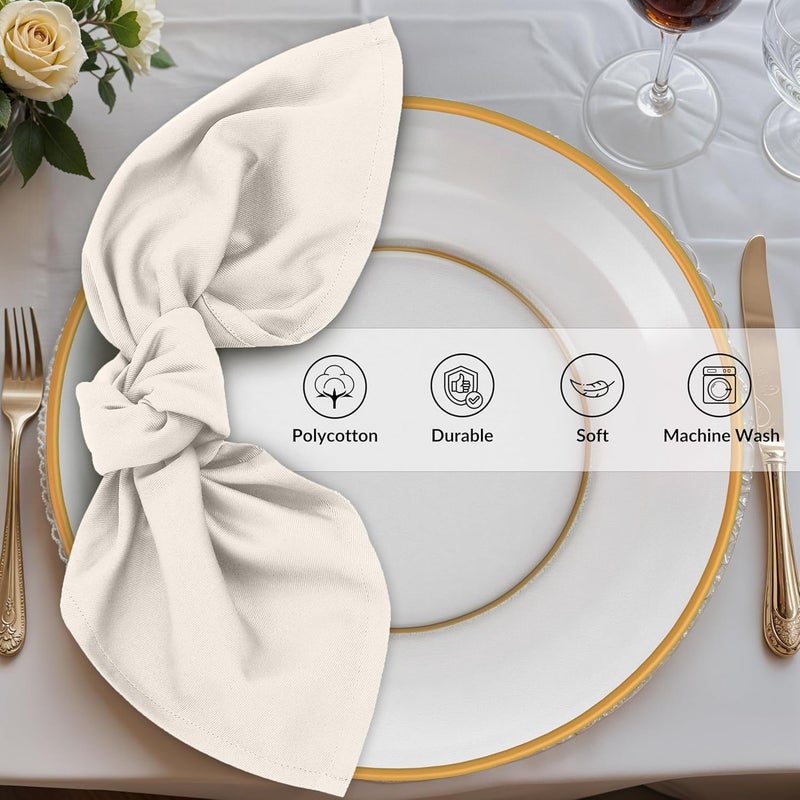 Zoyer Cloth Napkins Set of 12 18x18 Inches Cotton Enrich Napkins Cloth Washable Soft  Durable Dinner Napkins for Parties Wedding Christmas Thanksgiving  Everyday Use  Ivory - Image 3
