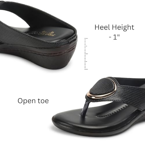 TRASE Women's Fashion Sandal | Faux Leather, Comfortable & Stylish Wedges | Ideal for Casual & Formal Occasions 2 inches heel-Black, 4 UK - Image 4