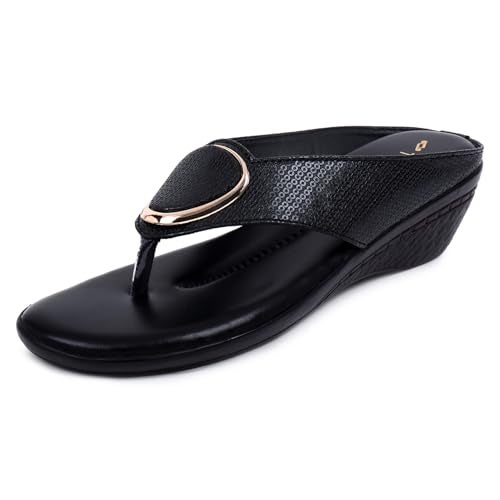 TRASE Women's Fashion Sandal | Faux Leather, Comfortable & Stylish Wedges | Ideal for Casual & Formal Occasions 2 inches heel-Black, 4 UK - Image 1
