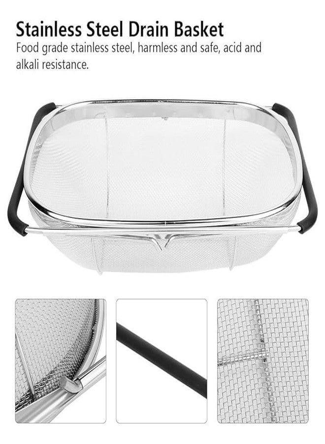 ONTRIP Over The Sink Colander Strainer Basket Stainless Steel, for Kitchen Sink with Rubber Grip, Fine Mesh Stainless Steel, Large, Expandable Metal Strainer for Pasta, Food, Vegetables - Image 2
