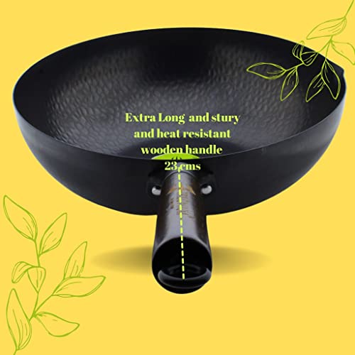 TRILONIUM Carbon Steel Chinese Wok 30 cms, Capacity 4.75 litres | Hammered and Pre-Seasoned - Image 5