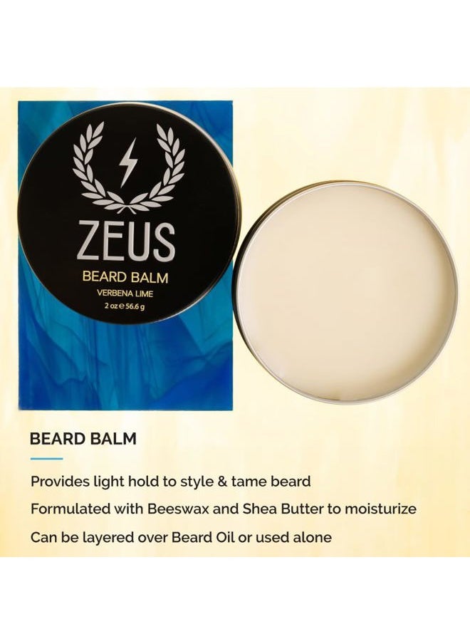 Zeus - Everyday Beard Kit with Tin Gift Box – Beard Wash Shampoo & Conditioner, Natural Beard Oil, Beard Balm & Tin Box (Verbena Lime) - Image 1