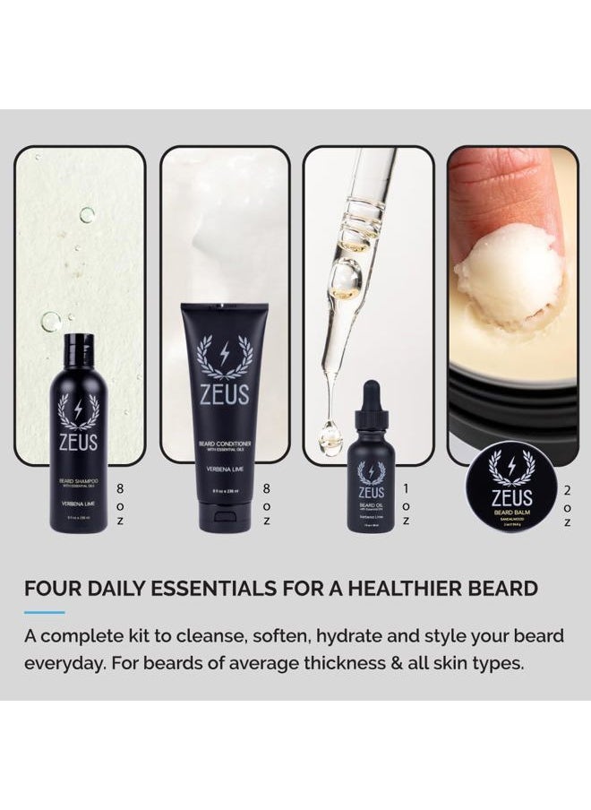Zeus - Everyday Beard Kit with Tin Gift Box – Beard Wash Shampoo & Conditioner, Natural Beard Oil, Beard Balm & Tin Box (Verbena Lime) - Image 1