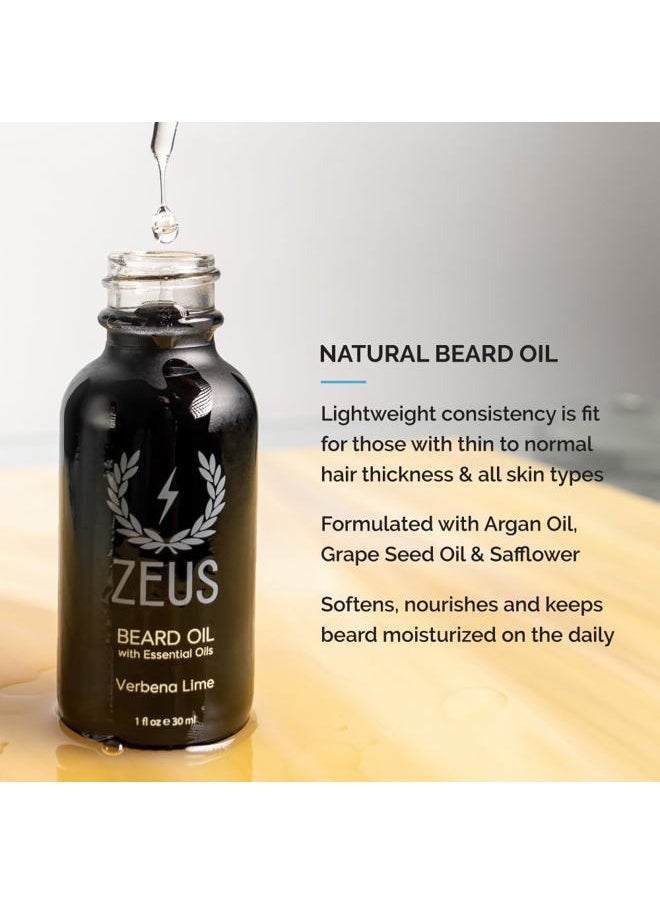 Zeus - Everyday Beard Kit with Tin Gift Box – Beard Wash Shampoo & Conditioner, Natural Beard Oil, Beard Balm & Tin Box (Verbena Lime) - Image 1