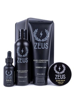 Everyday Beard Kit with Tin Gift Box – Beard Wash Shampoo & Conditioner, Natural Beard Oil, Beard Balm & Tin Box (Verbena Lime)