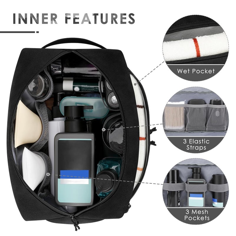 ETRONIK Tactical Toiletry Bag for Men, Travel Hygiene Bag with Double-layer, Hanging Toiletry Bag Water-Resistant Shaving Dopp Kit with EDC Molle Pouches, Bathroom Shower Makeup Bag Women, Black - Image 3