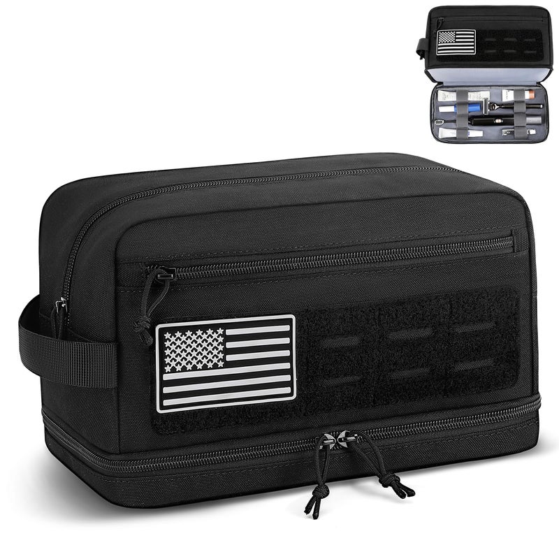 ETRONIK Tactical Toiletry Bag for Men, Travel Hygiene Bag with Double-layer, Hanging Toiletry Bag Water-Resistant Shaving Dopp Kit with EDC Molle Pouches, Bathroom Shower Makeup Bag Women, Black - Image 1