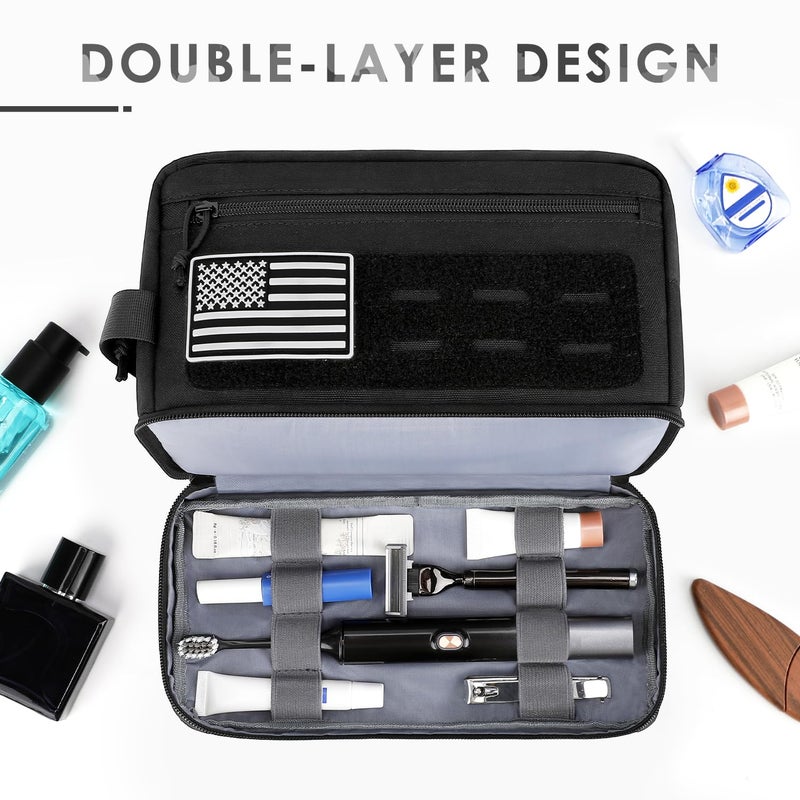 ETRONIK Tactical Toiletry Bag for Men, Travel Hygiene Bag with Double-layer, Hanging Toiletry Bag Water-Resistant Shaving Dopp Kit with EDC Molle Pouches, Bathroom Shower Makeup Bag Women, Black - Image 2