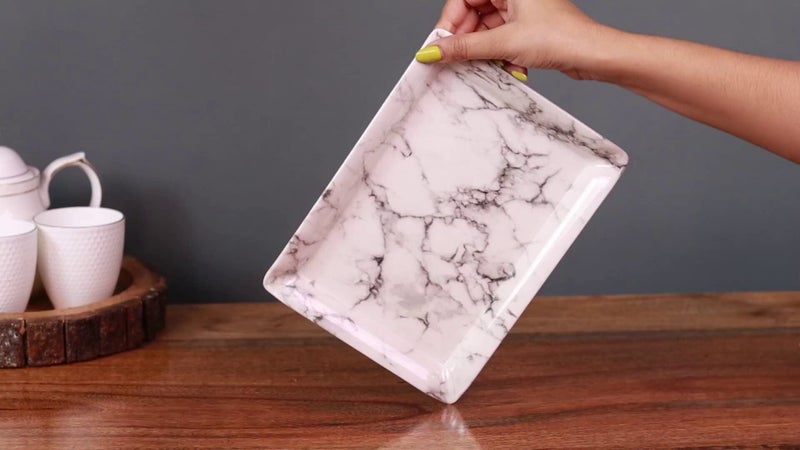Naivete Marble Printed Black Melamine Serving Rectangular Tray For Kitchen, Dining, Serving And Desk Tray Set (Small, Medium, Large) -Pack Of 3 - Image 5